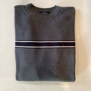 Nautica Gray Striped Crewneck Sweater Size Large